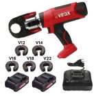 VIRAX VIPER® M2X Akkus kompakt présgép Bluetooth funkcióval + betétszorító pofa + V12 / V14 / V16 / V18 / V22 betétek (2x18V/2,0Ah) (253562)