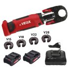 VIRAX VIPER® L2X Akkus kompakt présgép Bluetooth funkcióval + betétszorító pofa + V15 / V18 / V22 / V28 betétek (2x18V/2,0Ah) (253584)